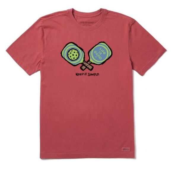 Life is Good Men's Keep It Simple Red Pickleball Short Sleeve Crusher Tee, Small - Picture 1 of 9